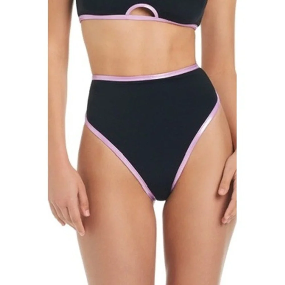 NWOT Red Carter Bikini Bottoms Women Black Metallic Lavender High Waist M $74